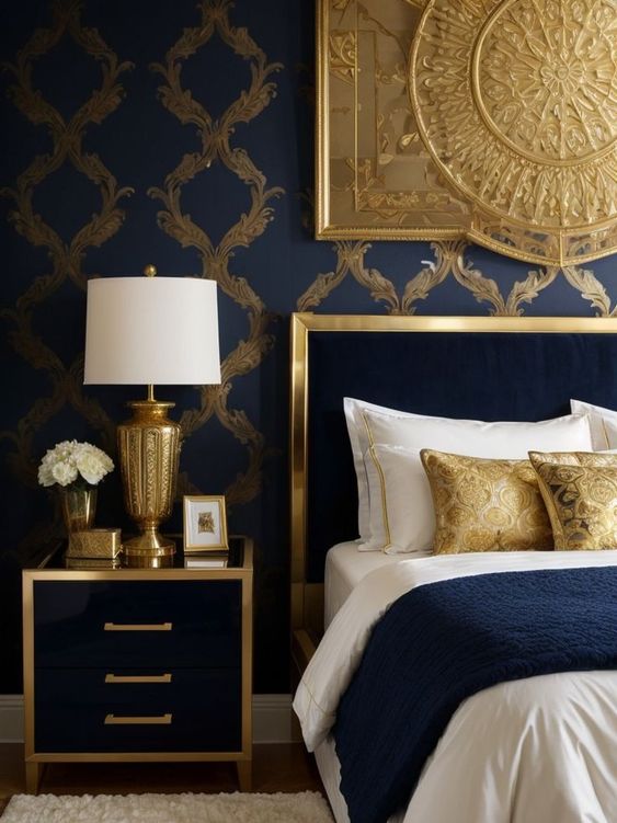Stunning Navy Blue and Gold Bedroom: Elevate Your Space with a Jaw