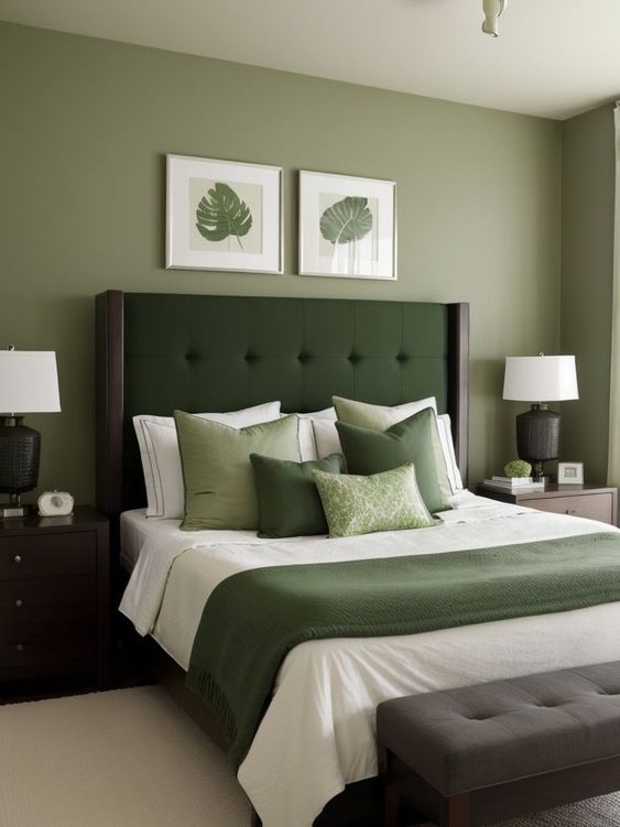 Dreamy Bedroom: Embrace Green Accents with Dark Furniture - IdeaBedroom